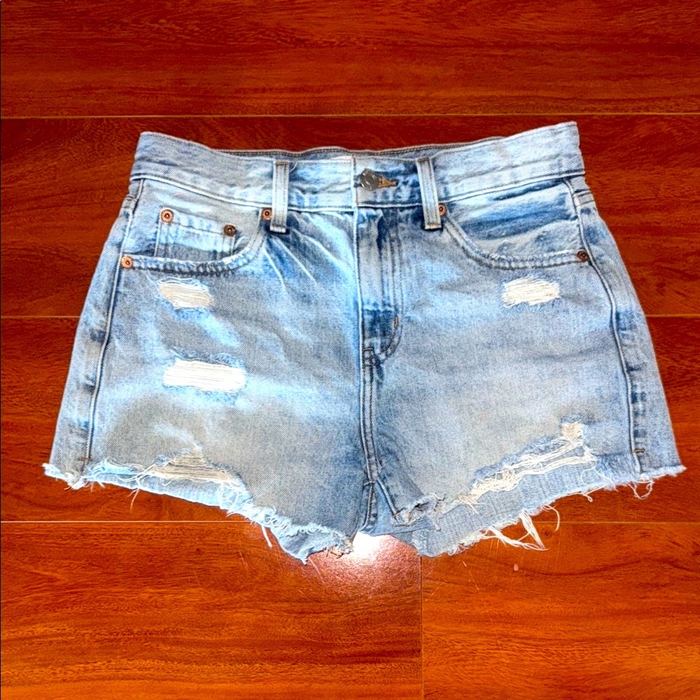 Pistola Distressed Light Blue Jean Shorts